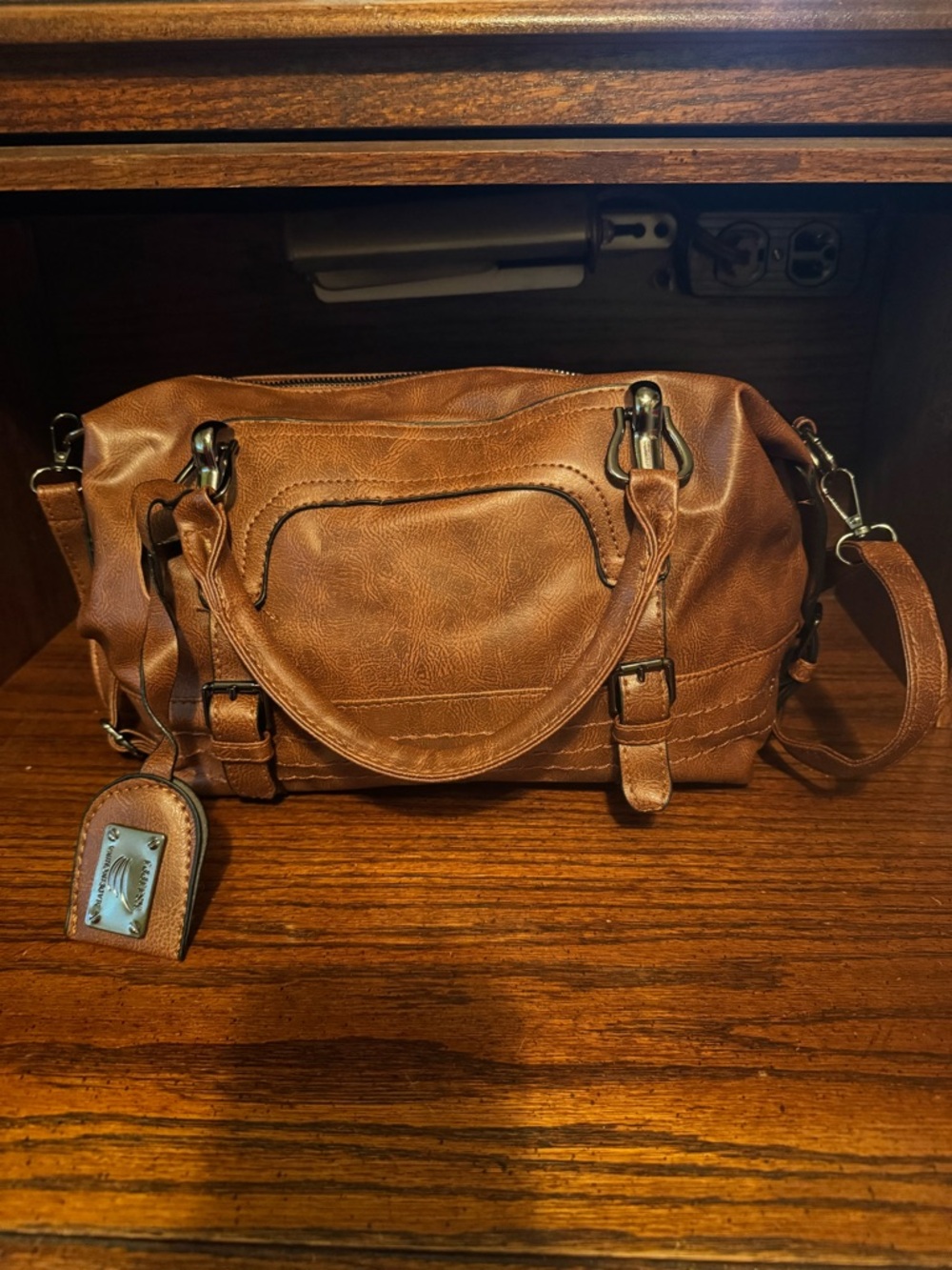 Brown Faux Leather Satchel Shoulder Bag